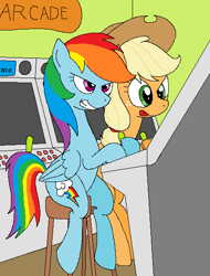 Size: 443x582 | Tagged: safe, artist:hyolark, character:applejack, character:rainbow dash, arcade, arcade game, controller, joystick, ms paint, video game