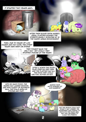 Size: 1200x1696 | Tagged: safe, artist:shadysmarty, character:fluttershy, character:sweetie belle, author:deathproofpony, breastfeeding, comic, feral fluffy pony, fluffy pony, fluffy pony foals, fluffy pony mother, fluffyshy, nonsexual nursing, nursing, suckling, text, trash