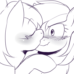 Size: 500x500 | Tagged: safe, artist:trinity-fate62, character:derpy hooves, character:rainbow dash, species:pegasus, species:pony, ship:derpydash, female, grayscale, kissing, lesbian, mare, monochrome, scrunchy face, shipping