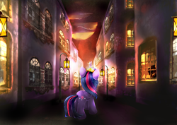 Size: 4092x2893 | Tagged: safe, artist:l1nkoln, character:twilight sparkle, character:twilight sparkle (alicorn), species:alicorn, species:pony, behind, big crown thingy, city, female, mare, solo