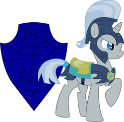 Size: 790x776 | Tagged: safe, artist:ruinedomega, oc, oc only, oc:sapphire aegis, species:pony, ponyscape, episode:it's about time, g4, my little pony: friendship is magic, armor, night guard, raised hoof, sapphire, solo, vector