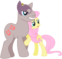 Size: 900x850 | Tagged: safe, artist:adcoon, character:fluttershy, species:pony, :3, baldur's gate, bipedal, boo, crossover, dungeons and dragons, glare, gritted teeth, hamster, hug, minsc, open mouth, ponified, simple background, vector, worried