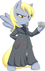 Size: 517x816 | Tagged: safe, artist:hollowzero, character:derpy hooves, species:pegasus, species:pony, bipedal, clothing, doctor derpy, doctor who, epic derpy, female, mare, simple background, solo, sonic screwdriver, transparent background, trenchcoat
