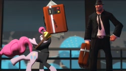 Size: 1366x768 | Tagged: safe, artist:fezwearingdoctor, character:pinkie pie, episode:pinkie spy, g4, my little pony: equestria girls, 3d, balancing, briefcase, gmod, intel, ponies balancing stuff on their nose, soldier, team fortress 2