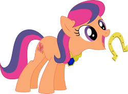 Size: 1432x1062 | Tagged: safe, artist:kaylathehedgehog, character:scootaloo, character:scootaloo (g3), species:earth pony, species:pegasus, species:pony, g3, g4, element of friendship, elements of harmony, female, g3 to g4, generation leap, horseshoes, jewelry, necklace, scootaloo will show us games to play, solo