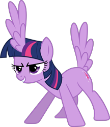 Size: 6000x6954 | Tagged: safe, artist:vladimirmacholzraum, character:twilight sparkle, character:twilight sparkle (alicorn), species:alicorn, species:pony, absurd resolution, butt wings, female, glare, grin, mare, not salmon, simple background, smirk, solo, transparent background, vector, wat, wing horns, wing tail, wings