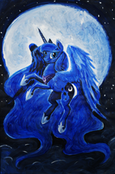 Size: 3376x5128 | Tagged: safe, artist:dalagar, character:princess luna, species:alicorn, species:pony, female, mare, moon, solo, traditional art