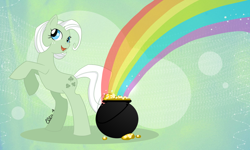 Size: 1280x768 | Tagged: safe, artist:ellisarts, character:minty (g1), g1, g1 to g4, generation leap, pot of gold, rainbow