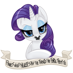 Size: 500x500 | Tagged: safe, artist:tenaflyviper, character:rarity, female, gag, looking at you, meta, mouthpiece, old banner, solo, tape, tape gag