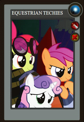 Size: 295x426 | Tagged: safe, artist:yudhaikeledai, part of a set, character:apple bloom, character:scootaloo, character:sweetie belle, species:pegasus, species:pony, animated, crossover, cutie mark crusaders, dota 2, part of a series, ponified dota 2 cards, techies