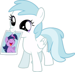 Size: 3000x2851 | Tagged: safe, artist:ruinedomega, character:cotton cloudy, character:twilight sparkle, ponyscape, episode:trade ya, g4, my little pony: friendship is magic, adorkable, cottonbetes, cute, dork, filly, grin, mouth hold, picture, smiling, squee, vector