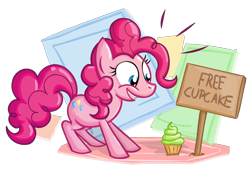 Size: 1400x960 | Tagged: safe, artist:scrimpeh, character:pinkie pie, cupcake, sign