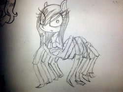 Size: 1218x914 | Tagged: safe, artist:burnoid096, oc, oc only, drider, monochrome, monster pony, original species, solo, spider, spiderpony, traditional art