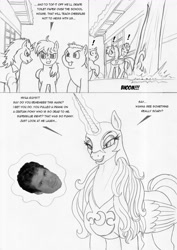 Size: 918x1300 | Tagged: safe, artist:leovictor, oc, oc only, oc:nyx, caught, clothing, comic, costume, david hasselhoff, exclamation point, glare, grin, magic, mask, monochrome, nightmare night, nightmare night costume, smiling, stomping, telekinesis, this will end in tears, wat, wide eyes