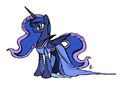 Size: 1600x1114 | Tagged: safe, artist:hexfloog, character:princess luna, alternate hairstyle, clothing, dress, female, simple background, solo