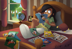 Size: 1902x1308 | Tagged: safe, artist:nmartinez, artist:ric-m, character:daring do, species:human, beagle boys, bed, comics, crossover, donald duck, duck tales, female, humanized, injured, scrooge mcduck, solo