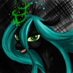 Size: 1000x1000 | Tagged: safe, artist:valkyrie-girl, character:queen chrysalis, species:changeling, g4, bust, changeling queen, female, looking at you, magic, portrait, solo