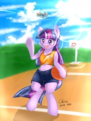 Size: 1280x1707 | Tagged: safe, artist:xcopyen002, character:rainbow dash, character:twilight sparkle, species:pony, basketball, bipedal, clothing, cute, happy, semi-anthro, sports