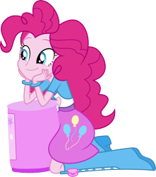 Size: 5000x5657 | Tagged: safe, artist:missbeigepony, character:pinkie pie, episode:pinkie on the one, equestria girls:rainbow rocks, g4, my little pony: equestria girls, my little pony:equestria girls, .svg available, absurd resolution, balloon, boots, bracelet, bucket, clothing, crush, cute, diapinkes, female, high heel boots, jewelry, kneeling, leaning, simple background, skirt, smiling, solo, transparent background, vector