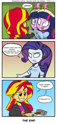 Size: 1010x2185 | Tagged: safe, artist:epulson, character:rarity, character:sunset shimmer, character:twilight sparkle, my little pony:equestria girls, big crown thingy, comic, element of magic, hammer