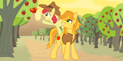 Size: 1500x750 | Tagged: safe, artist:calicopikachu, character:apple bloom, character:braeburn