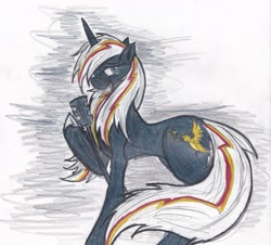Size: 2451x2217 | Tagged: safe, artist:zubias, oc, oc only, oc:velvet remedy, species:pony, species:unicorn, fallout equestria, fanfic, fanfic art, female, horn, mare, microphone, simple background, solo, traditional art, white background