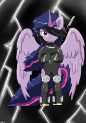 Size: 700x1000 | Tagged: safe, artist:sonikku001, character:twilight sparkle, character:twilight sparkle (alicorn), species:alicorn, species:pony, blade, female, horn, konami, mare, metal gear, metal gear rising, raiden, rules of nature, solo, sword, wings