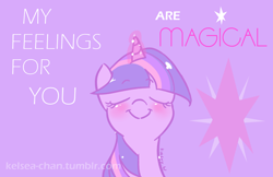 Size: 1280x828 | Tagged: safe, artist:kelsea-chan, part of a set, character:twilight sparkle, species:pony, species:unicorn, g4, eyes closed, female, mare, smiling, solo, valentine
