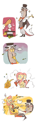 Size: 700x2400 | Tagged: safe, artist:raichi, character:angel bunny, character:discord, character:fluttershy, ship:discoshy, card, clothing, comic, dressup, female, hat, magic, magic trick, magician, male, pixiv, shipping, showgirl, straight, top hat, wand