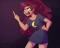 Size: 1500x1200 | Tagged: safe, artist:ric-m, character:princess luna, species:human, luna-afterdark, angry, bottomless, clothing, female, glare, grumpy, humanized, messy mane, open mouth, pointing, shirt, solo