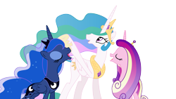 Size: 2681x1508 | Tagged: safe, artist:kaylathehedgehog, character:princess cadance, character:princess celestia, character:princess luna, episode:twilight's kingdom, g4, my little pony: friendship is magic, open mouth, simple background, singing, transparent background, vector, you'll play your part