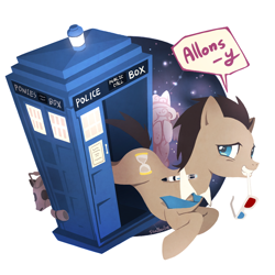 Size: 800x800 | Tagged: safe, artist:raichi, character:doctor whooves, character:time turner, species:earth pony, species:pony, 3d glasses, allons-y, cyberman, doctor who, male, stallion, tardis, the doctor, weeping angel