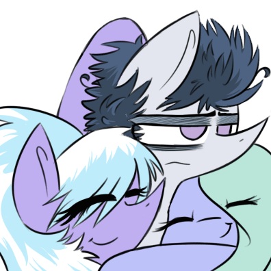 Size: 396x396 | Tagged: safe, artist:scootaloocuteness, character:cloudchaser, character:flitter, character:rumble, species:pegasus, species:pony, ship:flitterumble, g4, animated, eye clipping through hair, eyes closed, female, flitterumblechaser, frown, male, mare, messy mane, neck nuzzle, no pupils, nuzzling, older, petting, rubbing, rumble gets both the mares, rumblechaser, shipping, smiling, stallion, straight, three quarter view, unamused