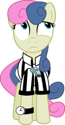 Size: 3000x5754 | Tagged: safe, artist:ruinedomega, character:bon bon, character:sweetie drops, ponyscape, eyeroll, female, referee, rock paper scissors, solo, standing, tcg, vector, watch, whistle
