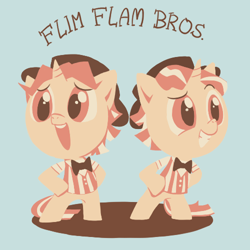 Size: 500x500 | Tagged: safe, artist:raichi, character:flam, character:flim, species:pony, species:unicorn, bipedal, brothers, cute, duo, duo male, flamabetes, flim flam brothers, flimabetes, male, siblings, younger