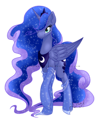 Size: 620x771 | Tagged: dead source, safe, artist:arcadianphoenix, character:princess luna, species:alicorn, species:pony, clothing, female, mare, simple background, socks, solo, stockings, transparent background, watermark
