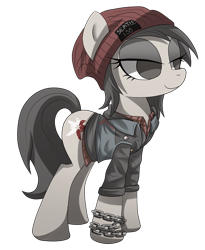 Size: 1227x1500 | Tagged: safe, artist:burnoid096, beanie, chains, clothing, delsin rowe, hat, infamous, infamous second son, ponified, rule 63, smiling, solo