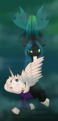Size: 574x1200 | Tagged: safe, artist:hollowzero, character:queen chrysalis, oc, oc:pearly gates, species:alicorn, species:changeling, species:pony, changeling queen, female