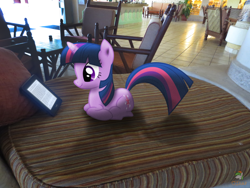 Size: 4608x3456 | Tagged: safe, artist:ojhat, artist:theflutterknight, character:twilight sparkle, chair, cute, irl, kindle, photo, pillow, ponies in real life, shadow, solo, table, vector