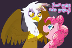 Size: 915x616 | Tagged: safe, artist:rivalcat, character:gilda, character:pinkie pie, species:griffon, ship:gildapie, female, lesbian, shipping