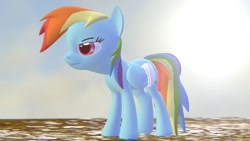 Size: 1366x768 | Tagged: safe, artist:fezwearingdoctor, character:rainbow dash, 3d, bandage, broken wing, female, gmod, injured, solo, unamused
