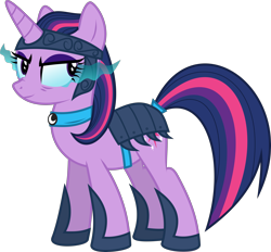 Size: 3228x3000 | Tagged: safe, artist:ruinedomega, character:twilight sparkle, ponyscape, alternate hairstyle, alternate universe, armor, corrupted, corrupted twilight sparkle, dark magic, female, magic, simple background, solo, sombra eyes, standing, transparent background, vector