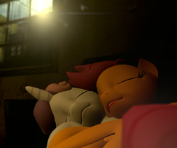 Size: 1920x1600 | Tagged: safe, artist:gergta, character:scootaloo, character:sweetie belle, species:pegasus, species:pony, ship:scootabelle, 3d, cuddling, female, gmod, lesbian, shipping, sleeping
