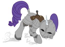 Size: 1093x797 | Tagged: dead source, safe, artist:fribox, character:rarity, species:pony, species:unicorn, armor, armorarity, demon's souls, female, horn, parody, solo, sword, weapon