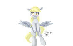 Size: 2200x1400 | Tagged: safe, artist:xcopyen002, character:derpy hooves, species:pegasus, species:pony, female, mare, smiling, solo, spread wings, wings