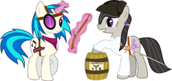 Size: 6347x3000 | Tagged: safe, artist:ruinedomega, character:dj pon-3, character:octavia melody, character:vinyl scratch, species:earth pony, species:pony, species:unicorn, ponyscape, barrel, clothing, cutie mark, female, glowing horn, gun, hat, hooves, horn, levitation, magic, mare, monocle, pirate, pistol, simple background, smiling, smuggler, sunglasses, teeth, telekinesis, transparent background, tricorne, vector, weapon