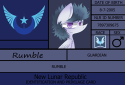 Size: 3071x2088 | Tagged: safe, artist:scootaloocuteness, character:rumble, id, male, new lunar republic, solo