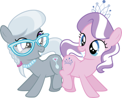 Size: 4396x3542 | Tagged: safe, artist:mysteriouskaos, character:diamond tiara, character:silver spoon, species:earth pony, species:pony, butt to butt, butt touch, cutie mark, duo, duo female, female, filly, glasses, photo, simple background, transparent background, vector