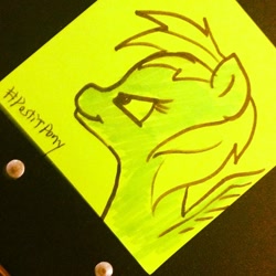 Size: 640x640 | Tagged: safe, artist:postitpony, character:rainbow dash, bronycon, female, solo, sticky note, traditional art
