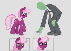 Size: 1240x900 | Tagged: safe, artist:adequality, artist:kidkaizer, character:cheerilee, oc, oc:anon, species:human, anon in equestria, bowl, color, colored, comic, salad, unamused